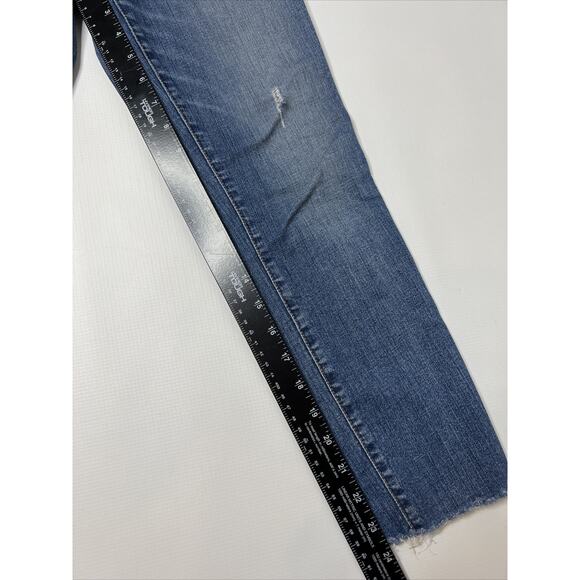Madewell Skinny Jeans Size 27 Curvy High Rise Raw Hem Ripped Medium Wash Crop - Picture 2 of 10
